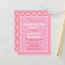 Budget Retro Pink Red Photo Afstuderen Uitnodiging