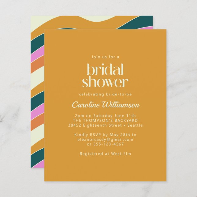 Budget Retro Pink Yellow Wavy Lines Vrijgezellenfe (Voorkant / Achterkant)