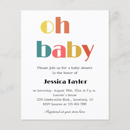 Budget Retro Rainbow OH Baby shower Invitation (Voorkant)