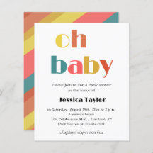 Budget Retro Rainbow OH Baby shower Invitation