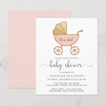 Budget Retro Roze Carriage Baby Girl Shower Invite