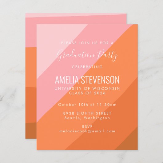 Budget Retro Roze Sinaasappel Afstudeerfeest Uitno (Voorkant / Achterkant)