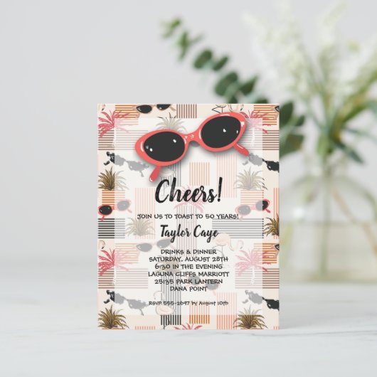Budget Retro Sunbril 50th Birthday Invitations (Staand voorkant)