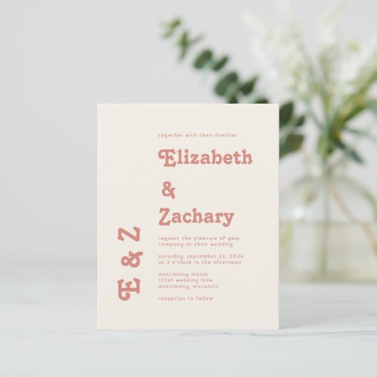 Budget Retro Terracotta Typography Wedding Invite (Staand voorkant)