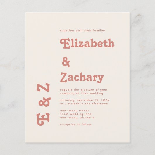 Budget Retro Terracotta Typography Wedding Invite (Voorkant)