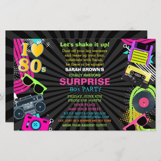 Budget Retro Volledig Geweldige 80s feestuitnodigi (Voorkant / Achterkant)