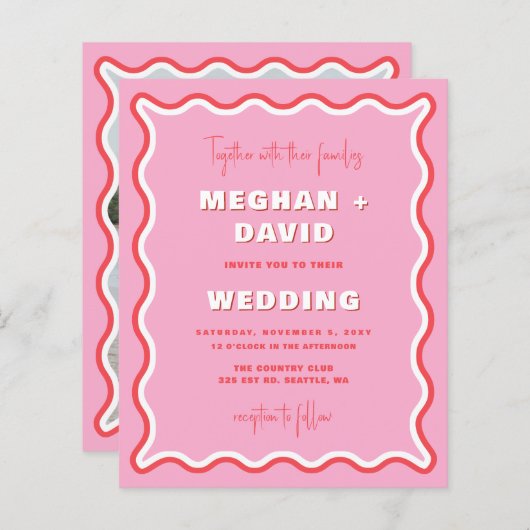 Budget Retro Wavy Curve Pink Red Photo Weddenschap (Voorkant / Achterkant)