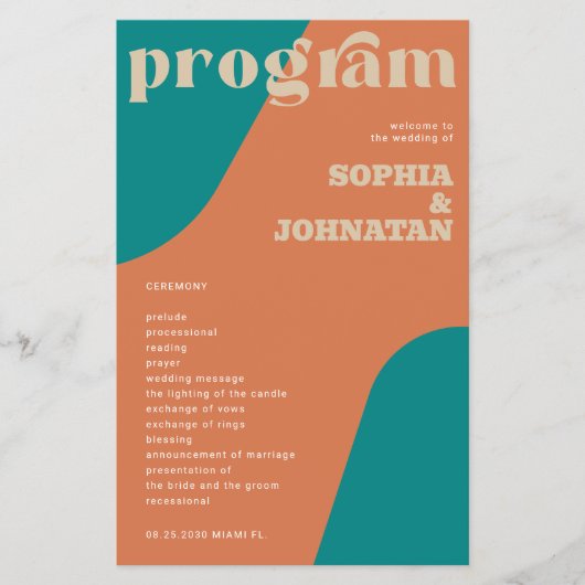 Budget retro wedding program template flyer (Voorkant)