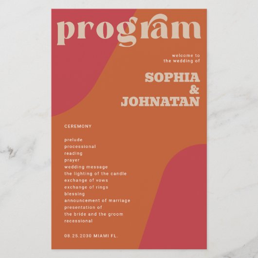 Budget retro wedding program template flyer (Voorkant)