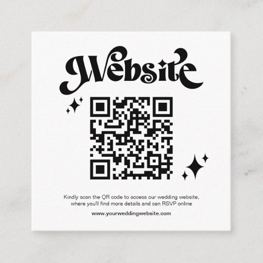Budget Retro Zwart Script QR Code Trouwwebsite Informatiekaartje (Voorkant)