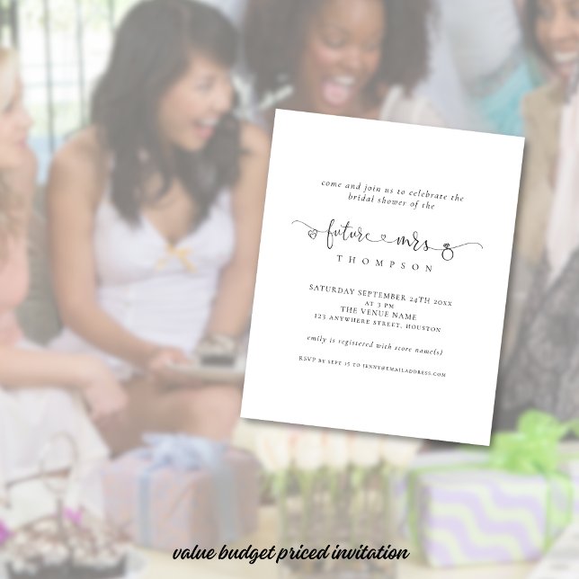 Budget Ring Heart Future Mevrouw Vrijgezellenfeest (Value smaller size 4.5 x 5.6" budget price invitation)