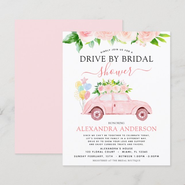 Budget rituele auto bruidsfeest bloemige roze (Voorkant / Achterkant)
