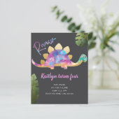 Budget Roar Cute Abstract Pink Dinosaur Uitnodigin (Staand voorkant)