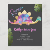 Budget Roar Cute Abstract Pink Dinosaur Uitnodigin (Voorkant)