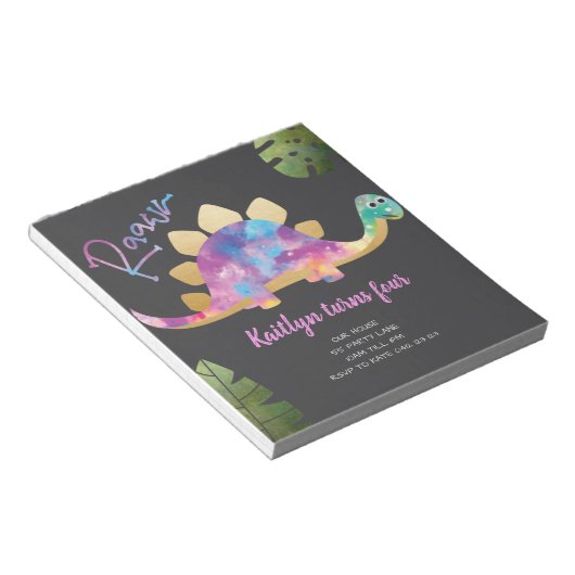 Budget Roar Cute Abstract Pink Dinosaur Uitnodigin Notitieblok (Schuin)