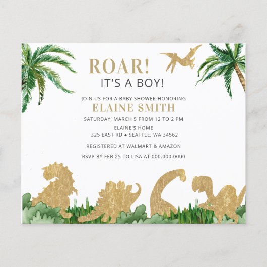Budget Roar Dinosaur Baby shower (Voorkant)