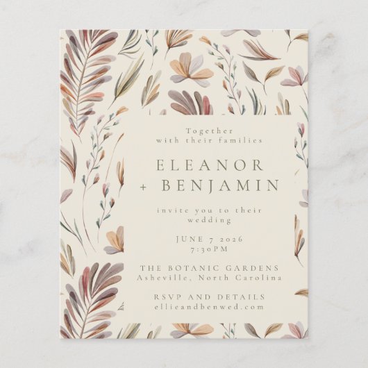 Budget Robuust Botanische Aarde Tones Wedding Invi (Voorkant)