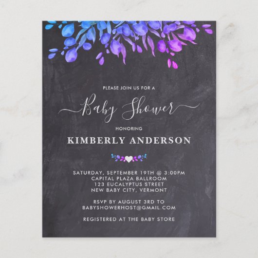 Budget Robuust Eucalyptus Paars Baby shower Uitnod (Voorkant)