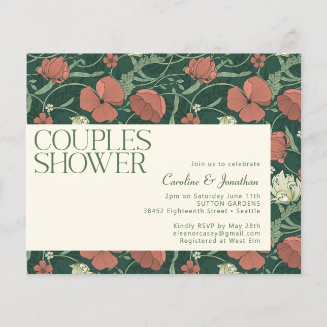 Budget Robuuste groene Floral Couples Shower Invit (Voorkant)
