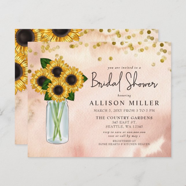 Budget Robuuste Sunflower Bridal Shower Invitation (Voorkant / Achterkant)