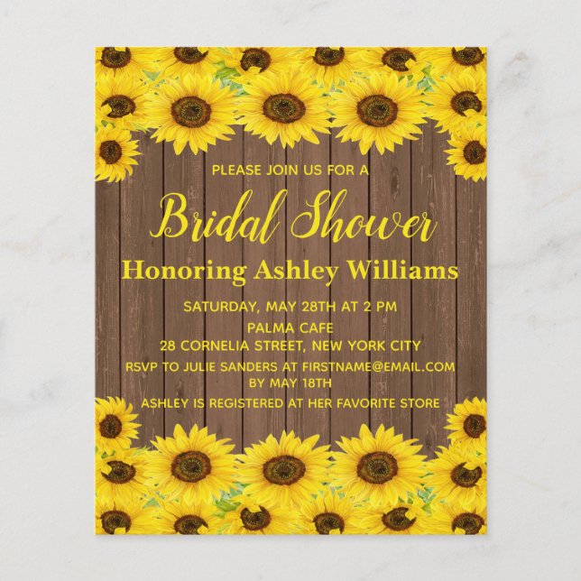 Budget Robuuste Sunflower Bridal Shower Invitation (Voorkant)