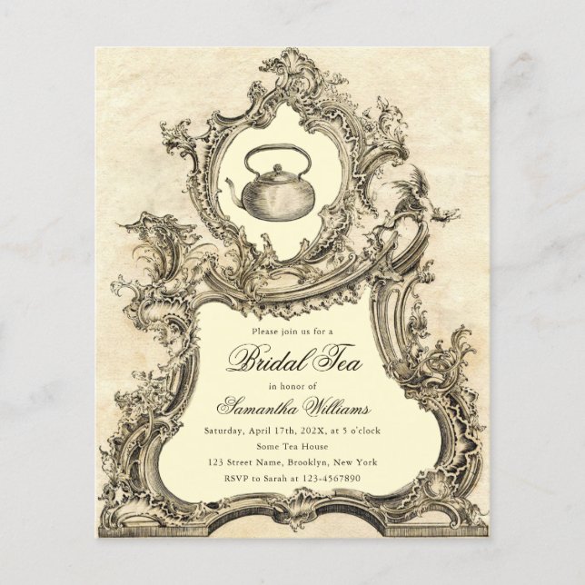 Budget  Rococo Bridal Tea Party Uitnodiging (Voorkant)
