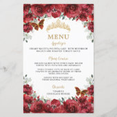 Budget Rode Bloemen Goud Quinceañera Sweet 16 Menu (Voorkant)