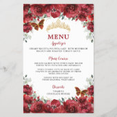 Budget Rode Bloemen Goud Zoet 16 Quinceañera Menu (Voorkant)