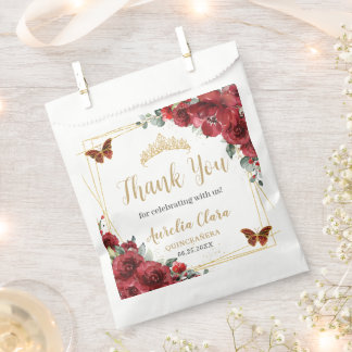 Budget Rode Bloemen Gouden Butterfiles Quinceanera Bedankzakje