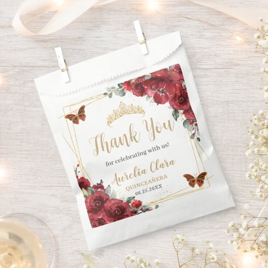Budget Rode Bloemen Gouden Butterfiles Quinceanera Bedankzakje (Geknipt)