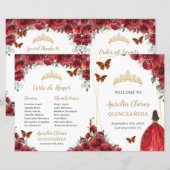 Budget Rode Bloemen Quinceanera Order Evenementen  (Voorkant / Achterkant)