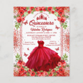 Budget Rode Bloemen Quinceanera Uitnodiging Flyer (Voorkant)