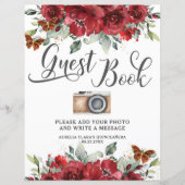 Budget Rode Bloemen Quinceanera XV Gastenboek Foto (Voorkant)