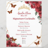 Budget Rode Bloemen Quinceanera XV Verjaardagsmenu (Achterkant)