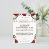 Budget Rode Bloemen Tweetalige Quinceañera Menu (Staand voorkant)
