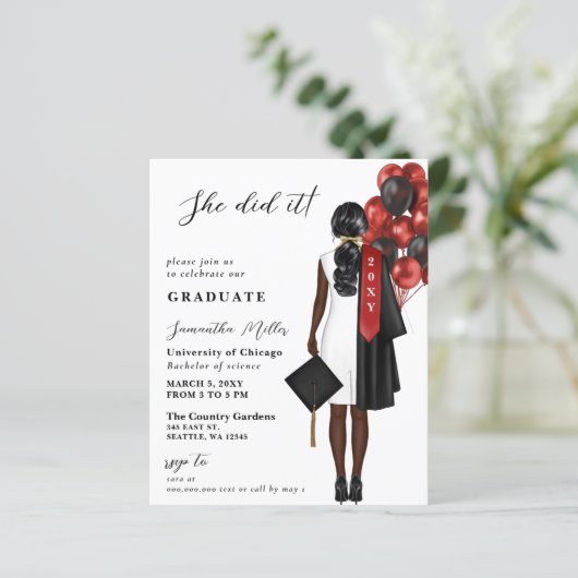 Budget rode foto deed ze het Afstuderen (Staand voorkant)