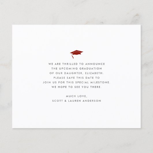 Budget Rode Foto Save Datum Afstuderen Uitnodiging (Achterkant)