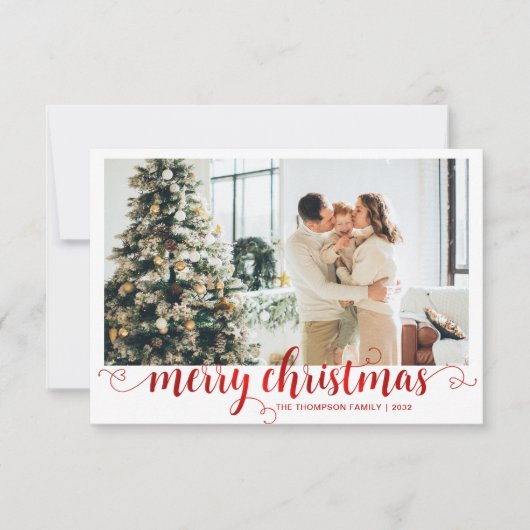 BUDGET Rode Kerstmis Hart Script Foto Notitiekaartje (Voorkant)