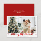 BUDGET Rode Kerstmis Hart Script Foto Notitiekaartje (Voorkant / Achterkant)