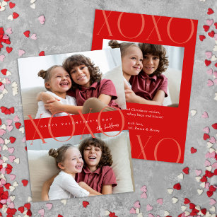 Budget Rode Moderne XOXO Foto Valentijnsdag Feestdagenkaart