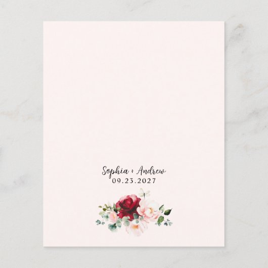 Budget Rode Roos & Goud Bloemen Bruiloft Uitnodigi (Achterkant)