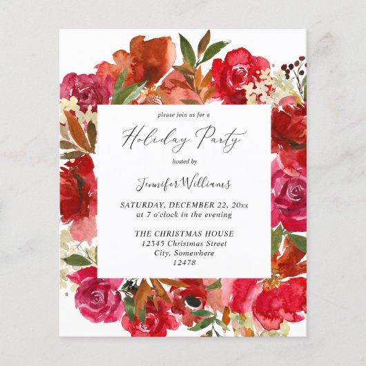 Budget Rode Roos & Witte Bloem Holiday Party Flyer (Voorkant)