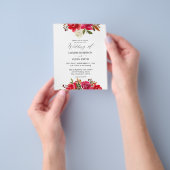 Budget Rode Roos & Witte Bloemen 3 Bruiloft Flyer (Hand)