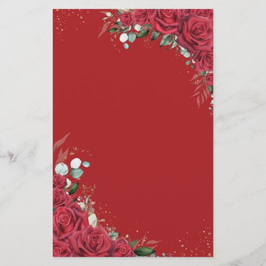 Budget Rode Rozen Bloemen Menu Blad (Achterkant)