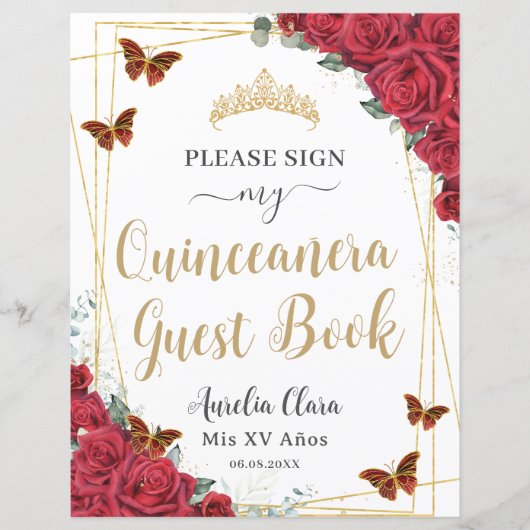 Budget Rode Rozen Quinceanera Verjaardag Gastboek (Voorkant)