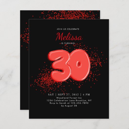 BUDGET Rode zwarte ballonnen Confetti Verjaardag v (Voorkant / Achterkant)