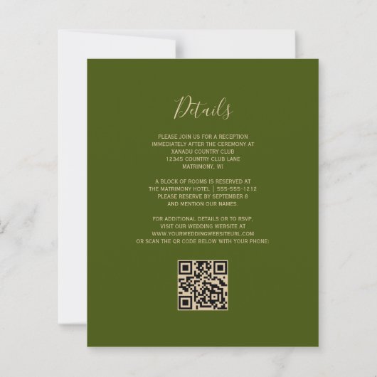 Budget Roest Agaat Olijf QR Code Huwelijksuitnodig (Achterkant)