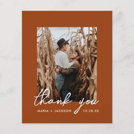 Budget Roest Boho Trouwfoto Dankjewel Flyer (Voorkant)