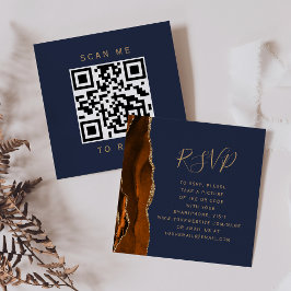 Budget Roest Gold Agaat Navy Wedding QR Code RSVP Informatiekaartje