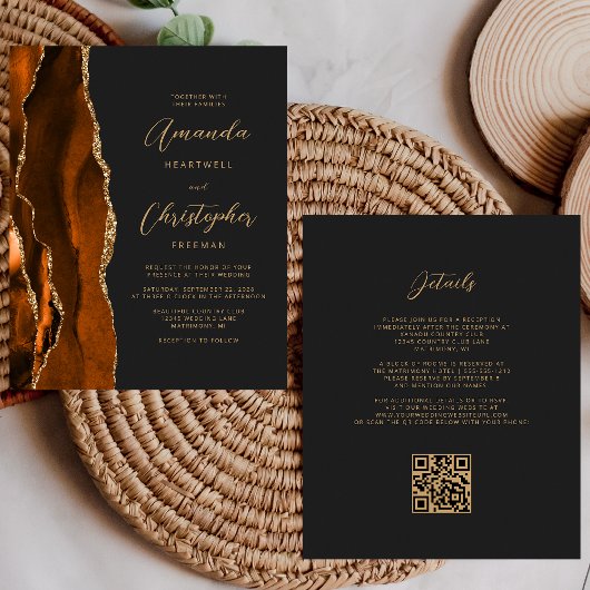 Budget Roest Goud Agaat Donkere QR Code Huwelijk